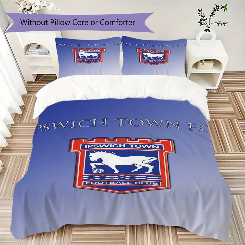 Ipswich Town FC Pattern Bedding uilt Set uilt Cover Pillowcase Home Decoration Birthday Gift (1 * duvet cover + 2 * pillowcase without core)