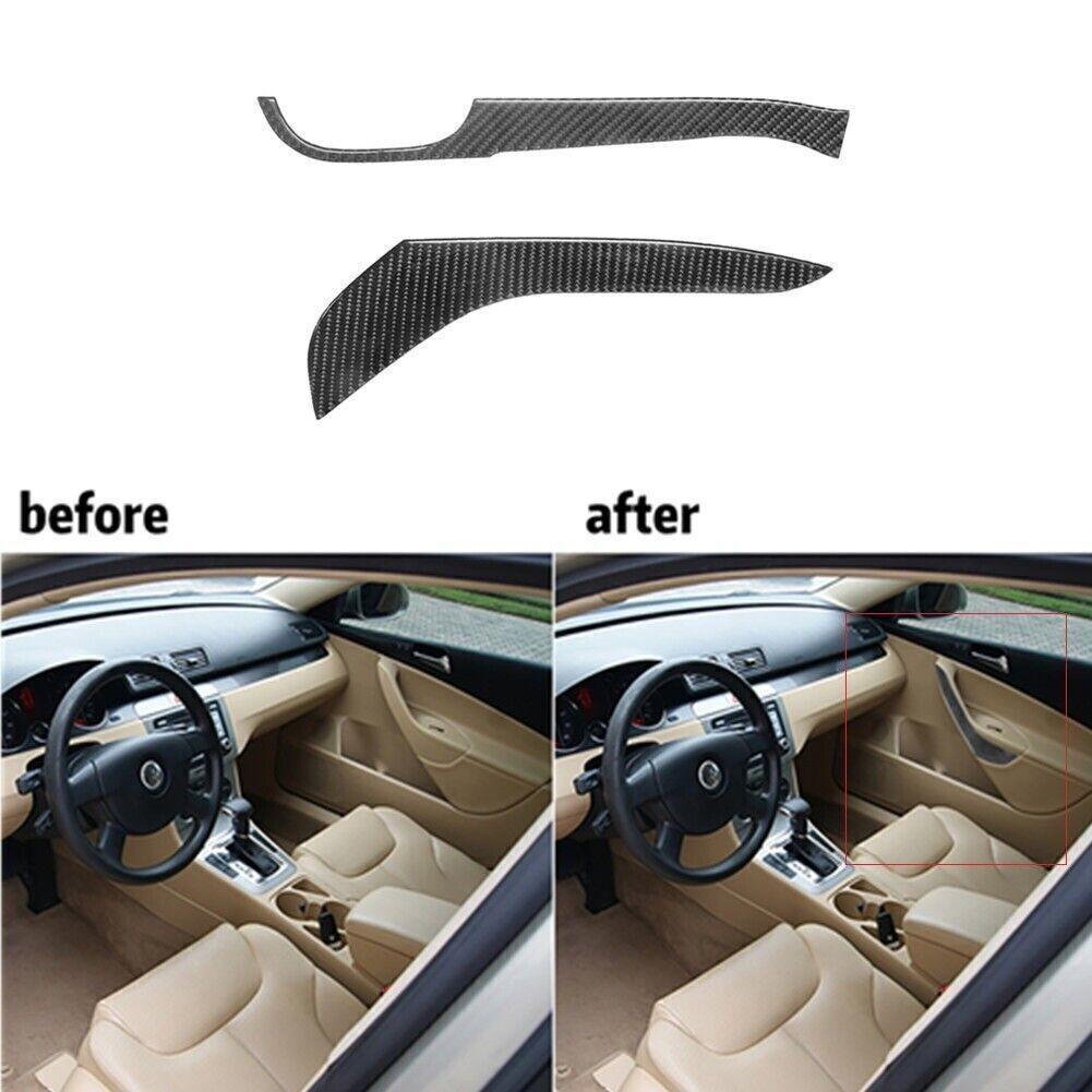 2Pcs Carbon Fiber Front Door Armrest Cover Trim For Volkswagen Passat 2006-2011