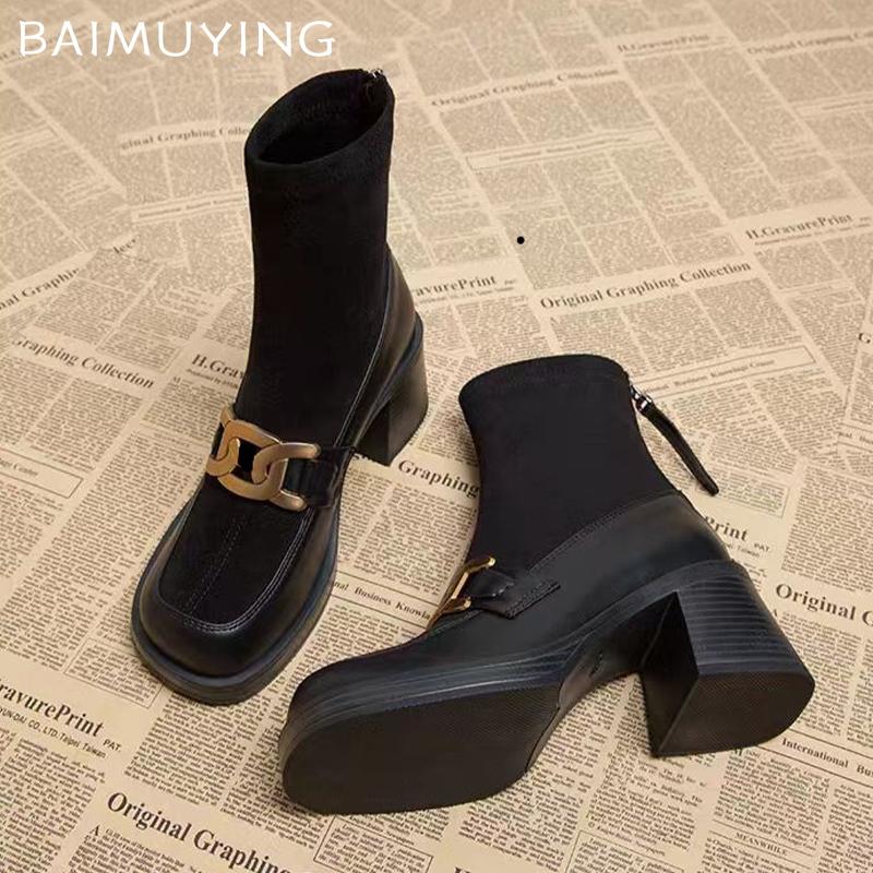 Chunky Women Ankle Boots Suede Retro Winter High Heels Shoes 2025 Trend Designer Pumps Gladiator New Motorcycle Botas De Mujer