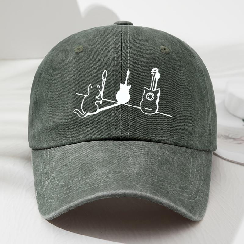 Unisex Adjustable Soft Top Baseball Cap - Cat and Guitar Print Design Lightweight and Breathable Outdoor Fishing Hat