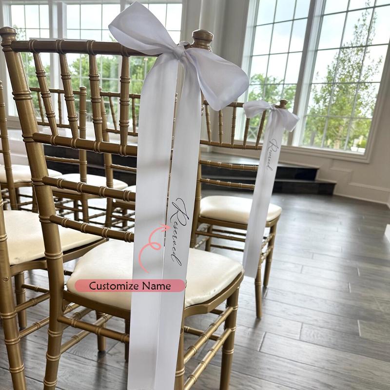 

5pcs Personalized Name Chair White Bow Ribbon Reserved Aisle for Wedding Ceremony or Reception Bachelorette Party Decorate Gift 5pcs