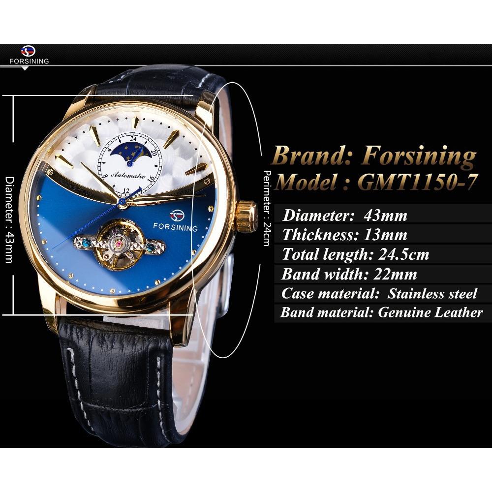 Forsining Luxury Automatic Mechanical Watches Mens Sun Moon Phase Tourbillon Watch Waterproof Men Wristwatch