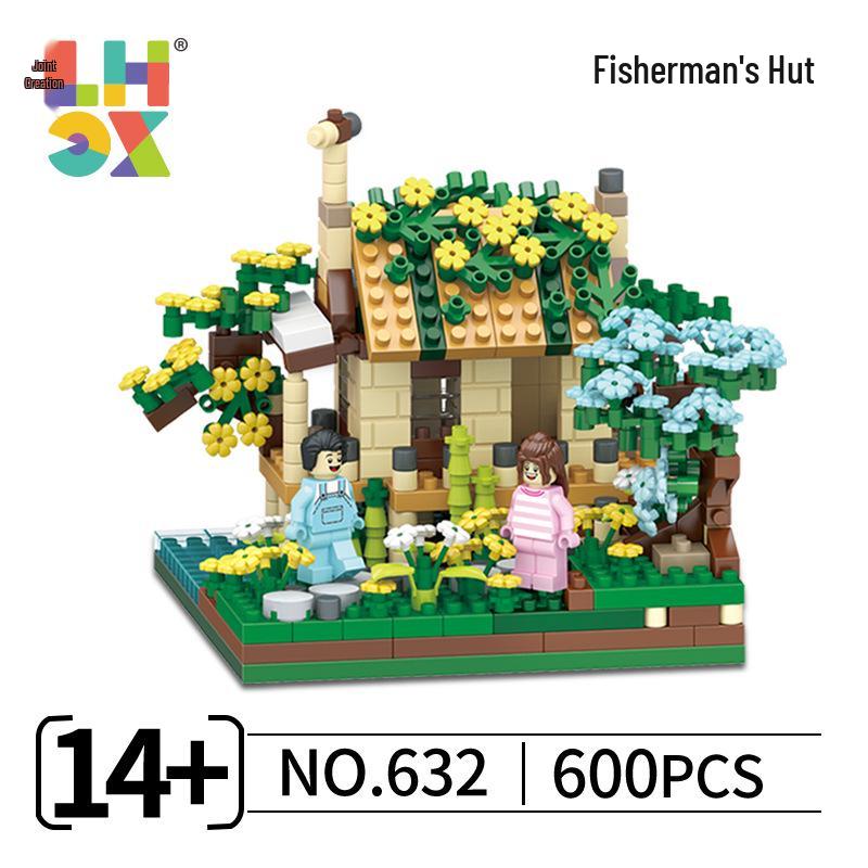 Set de mini blocuri de construcție de 609 piese: Kit de bricolaj pentru gara cu flori de cireș și casă romantică în copac pentru adulți