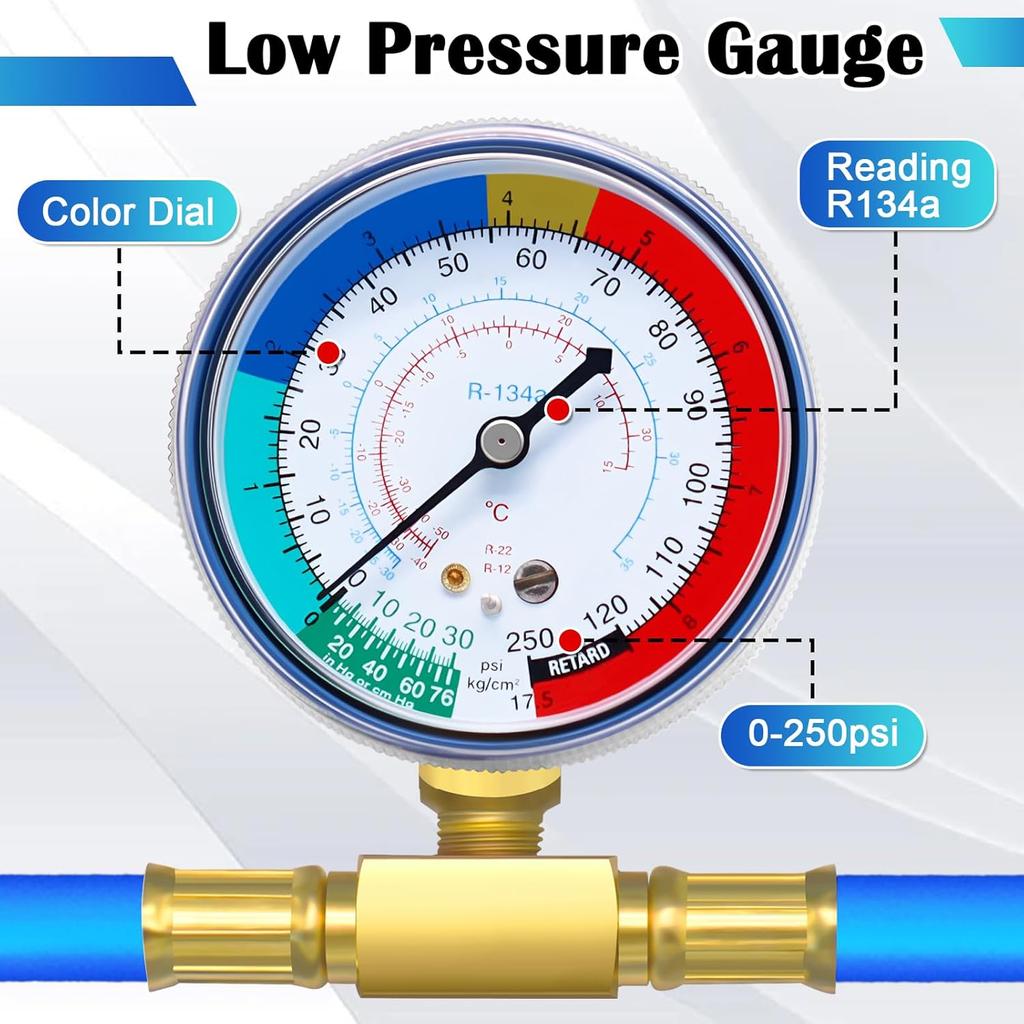 R134A Refrigerator Freon Recharge Hose Kit-R134a AC Refrigerant Charging Guage Hose Set with BPV31 Bullet Piercing Tap Valve and R134a Self-Sealing