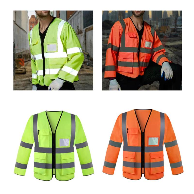 Reflective Safety Vest Long Sleeve Work Vest High Visibility Vest Workwear with Pockets for Warehouses, Security, Railway,