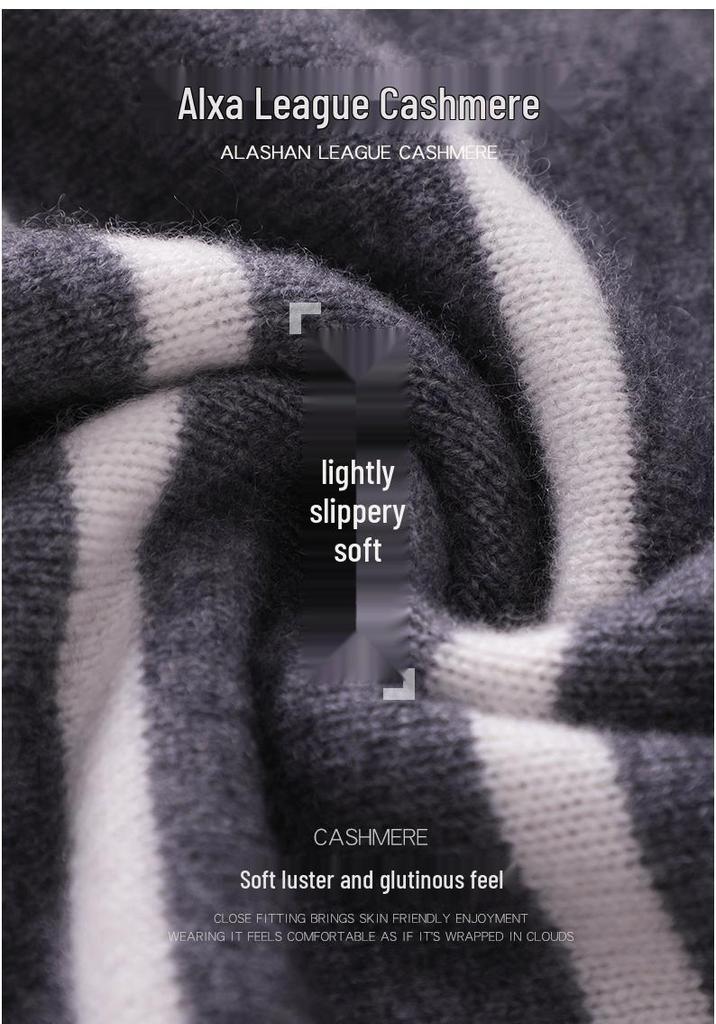 Women's One-Shoulder Striped Cashmere Sweater - Korean Style, Loose Fit Knitwear Top
