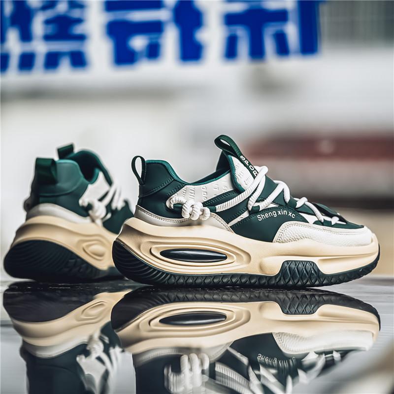 22 autumn and winter thick-soled heightening dad shoes trendy leather surface casual air cushion sports shoes