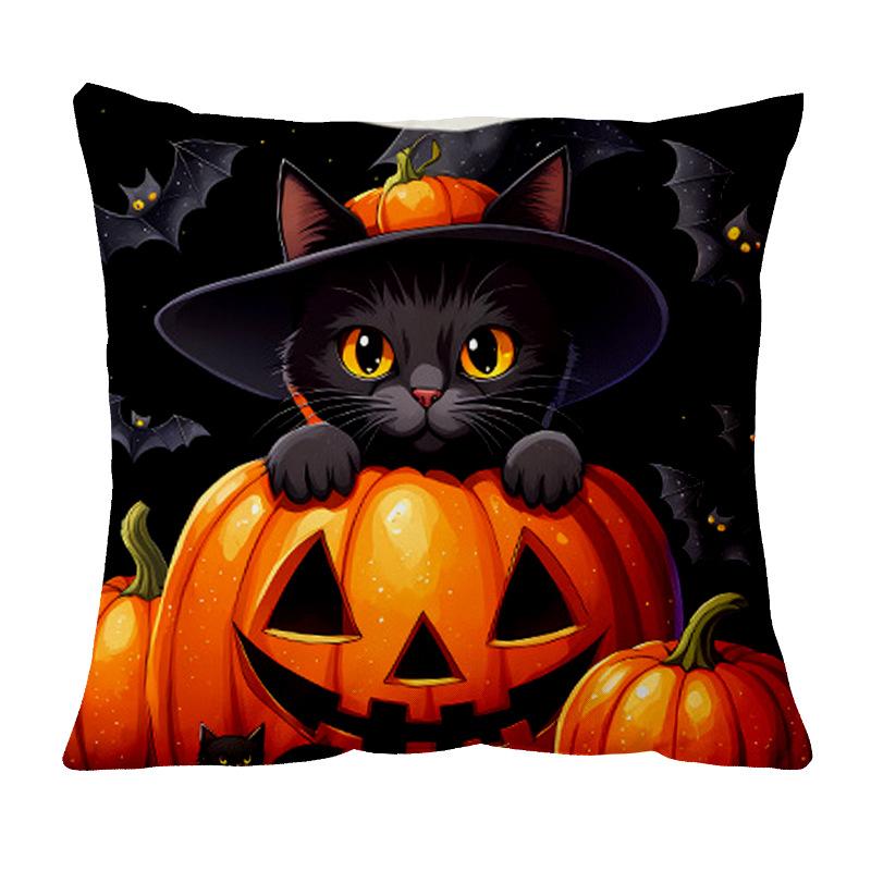 Kitten Halloween Pillowcase Short Plush Printed Sofa Bed Decorative Pillowcase Nordic Style