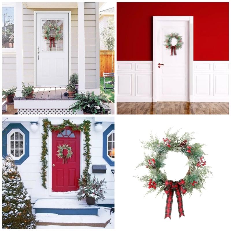 Holiday Charm Pine Branch Wreath Christmas Wreath Hangings with Pinecones and Berries for Welcoming Door Decors