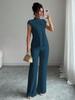 New Women's Casual Solid Color Short Sleeve T-Shirt Set with Track Pants