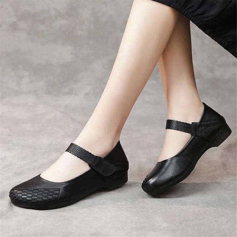 Mode Frühling Neue Flache Mutterschuhe Echtes Leder Lässige Damenschuhe Rindsleder Flacher Ausschnitt Damen Einzelne Schuhe