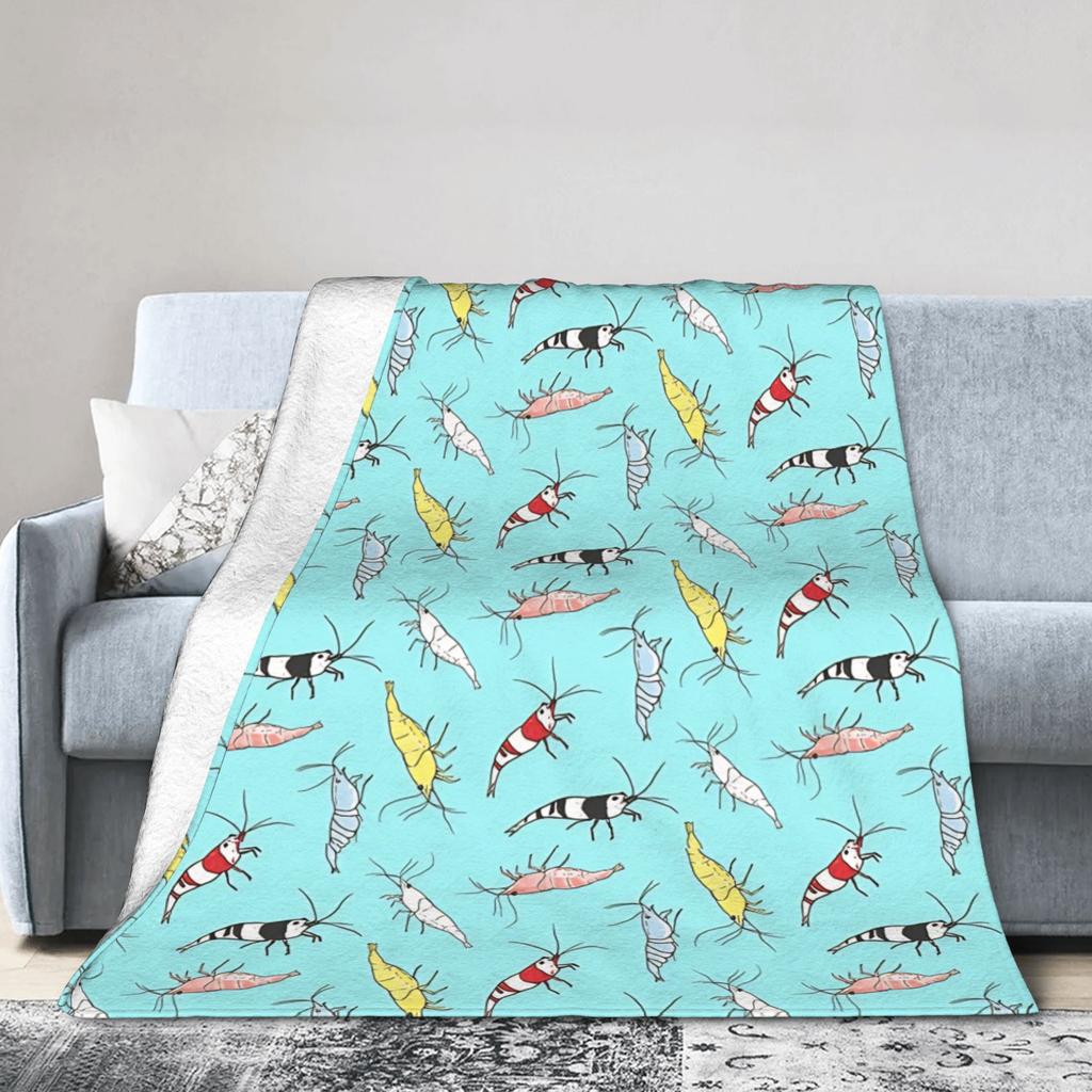 Fancy Ornamental Aquarium Shrimp Partten Blanket Fleece All Season Breathable Warm Throw Blanket for Home Outdoor Quilt
