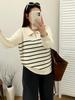 Plus Size Women's Casual Striped Polo Neck Sweater, 2025 Winter Style