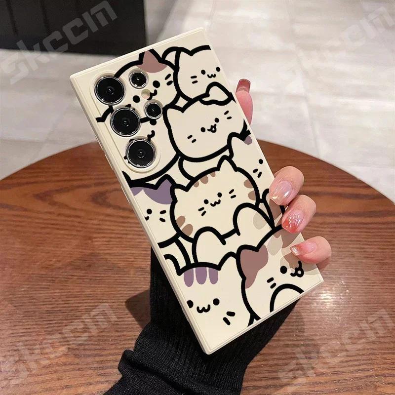 Cartoon Animal Cute Cat Phone Case For Samsung Galaxy S24 Ultra S23 FE S22 S20 Plus A15 A35 A50 A51 A54 A55 A71 A72 A73 Cover