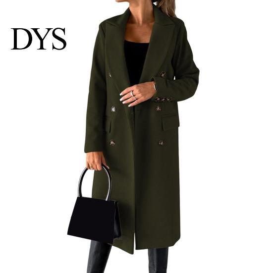 Lapel Collar Coat Women Woolen Jacket Turn-down Solid Color Double-breasted Mid Daily Wear Length Thermal Long Sleeved Commuting Dating Spring