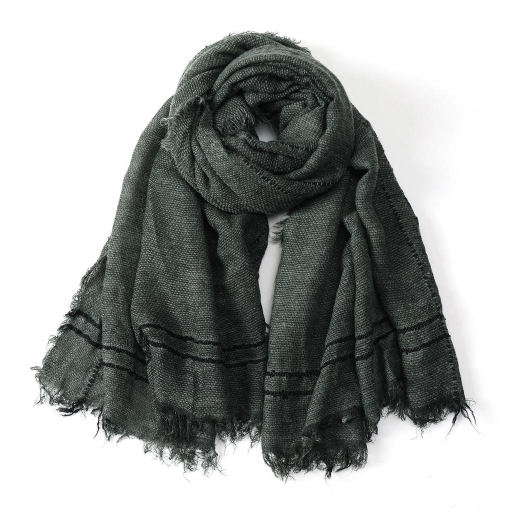 Men's Artistic Striped Scarf: Autumn & Winter Warmth with Short Tassels and Tie-Dye Design.