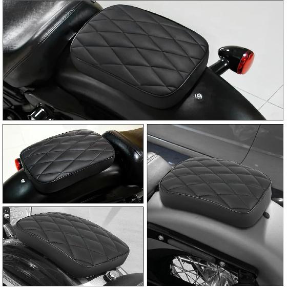 Motorcycle Pillion Passenger Pad Seat, Black Rhombus Pattern Leather Pillion Pad W/ 8 Suction Cup Rear Passenger Seat Compatible with Harley Custom