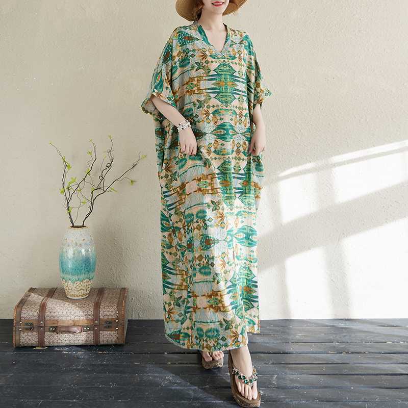 Summer Color Travel Retro Long Skirt Cotton Linen Dress
