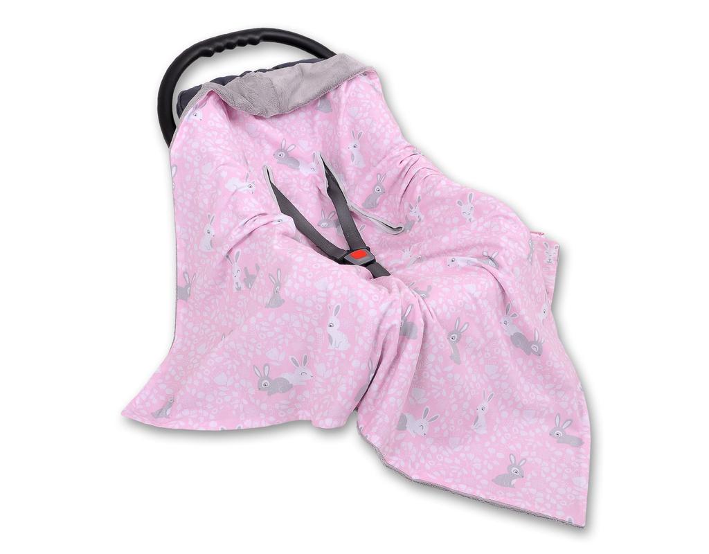 Large baby wrap for the stroller carrier seat, double-sided - pink bunnies