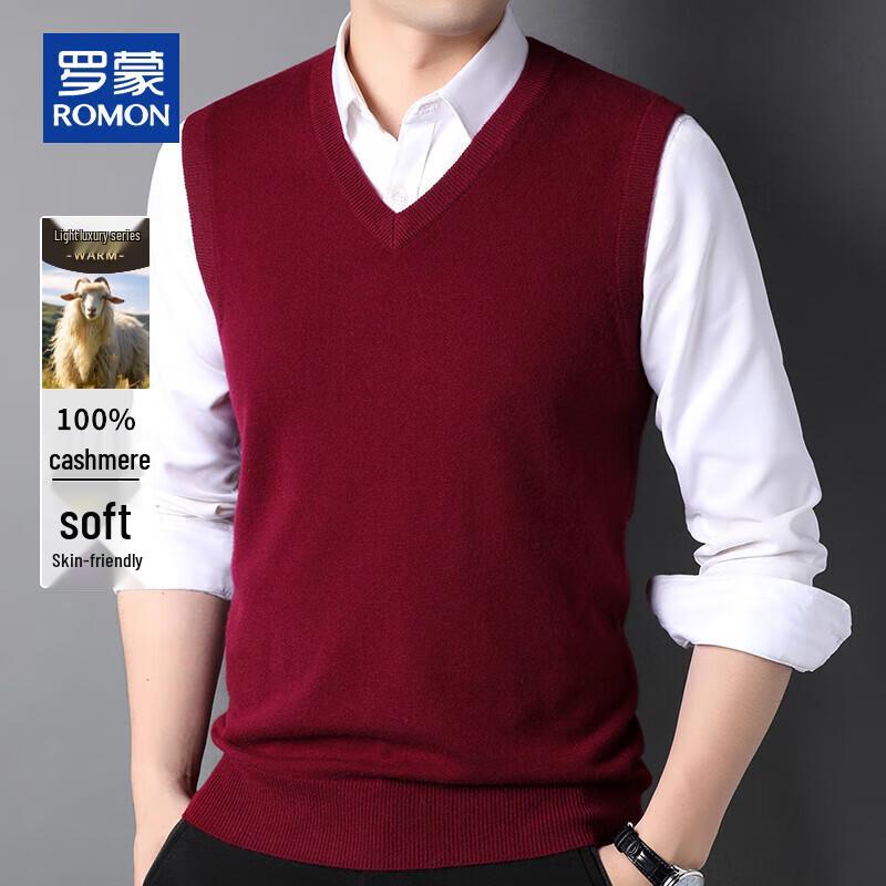 ROMON Men's 100% Cashmere V-Neck Knitted Vest