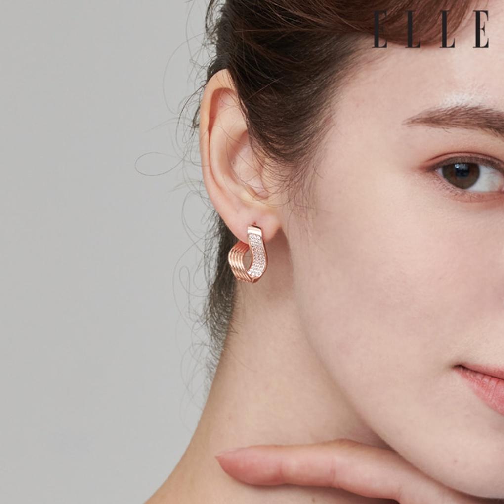 14K Bold Diagonal Line One-Touch Earrings (Gold Pin) ELGPEE394