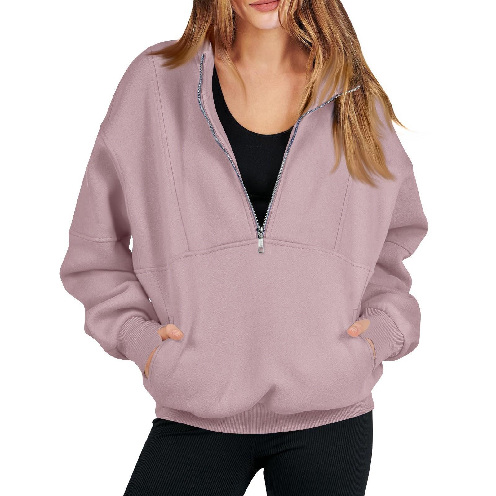 

Женская модная однотонная повседневная толстовка с длинными рукавами и карманом на молнии L