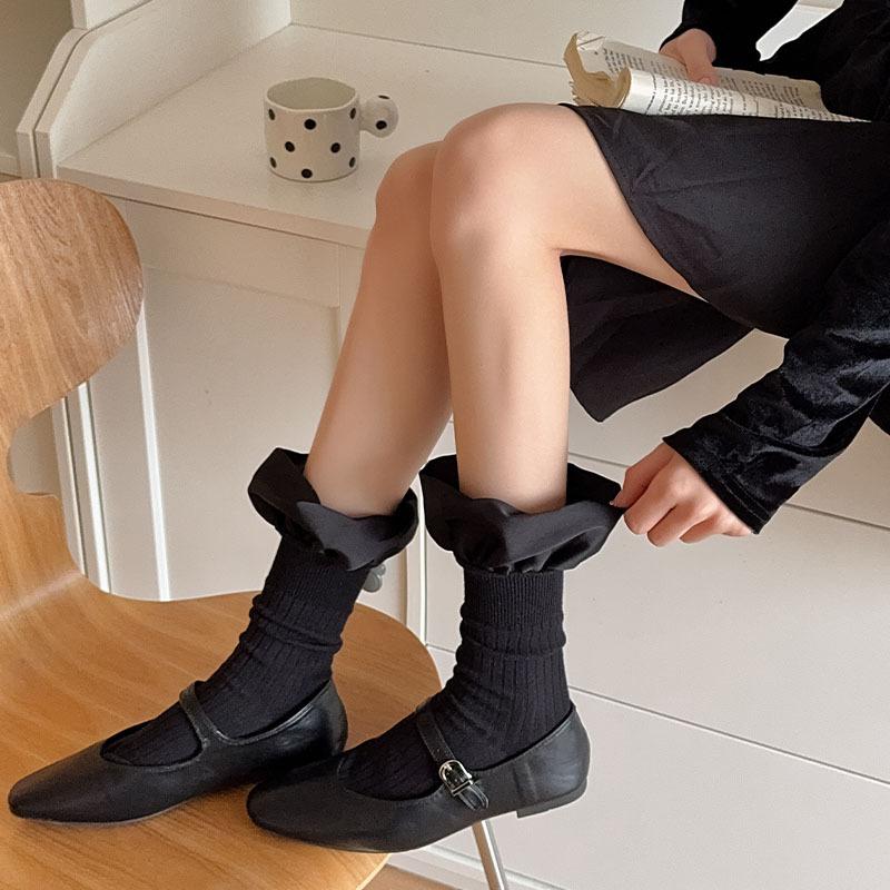 Satin Bubble Lace Mid-Calf Schoolgirl Socks French Light Women Stockings Kawaii Japanese Style Spring Summer Ankle Socks for JK