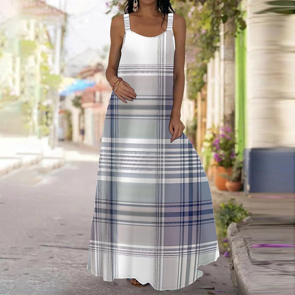 Women's Slip Dress Maxi Long Dress Retro Plaid Print Stitching Print Dress Spring & Summer Leisure Vacation