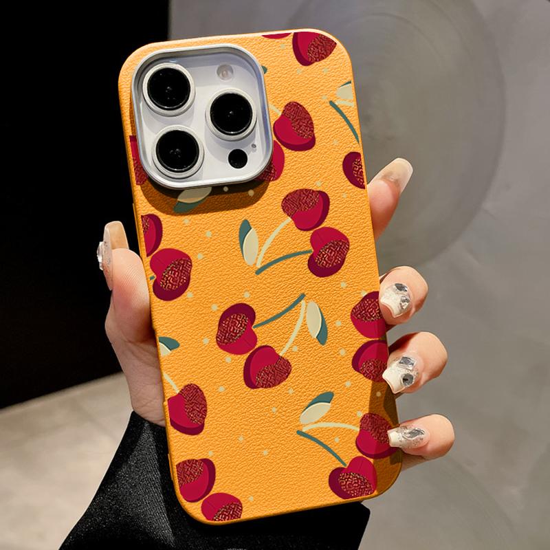 Cherry Print Slim Matte for Magsafe Case For iPhone 16 Pro Max 15 14 Pro 13 12 11 TPU Leather Texture Shockproof Soft Magnetic Phone Cover