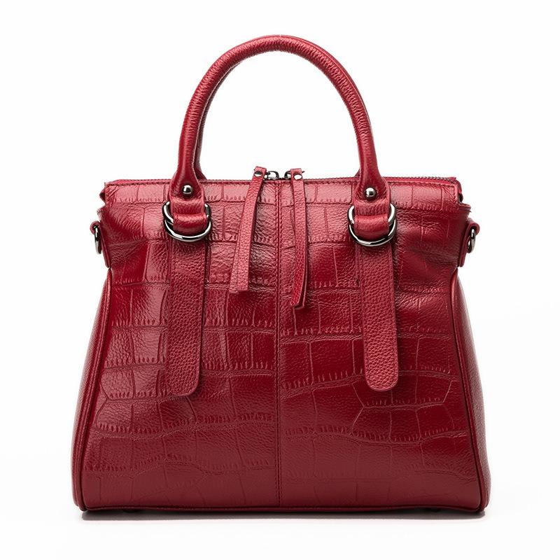 Women's Bag Crocodile Print Top Layer Cowhide Women's Handbag with Genuine Leather One-shoulder Straddle Bag