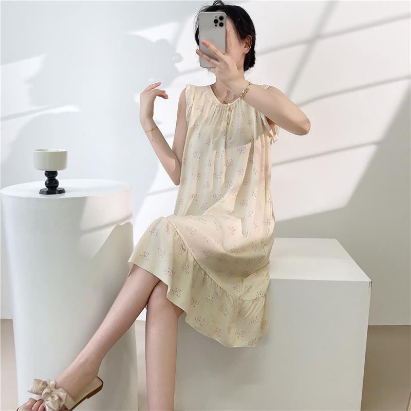 1011 Korean version of princess style dress cute loose artificial cotton loungewear cotton and silk nightdress women's summer thin