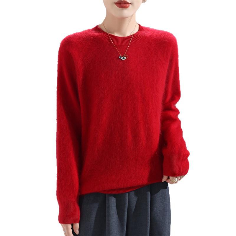 2025 Fashion Women's Round Neck Wool Sweater: Versatile Loose-Fit Knit Base Layer
