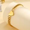 Double Layered Love Charms Heart Link Bracelet Woman, Stainless Steel Cuban Chain Adjustable, Waterproof Jewelry Hypoallergenic