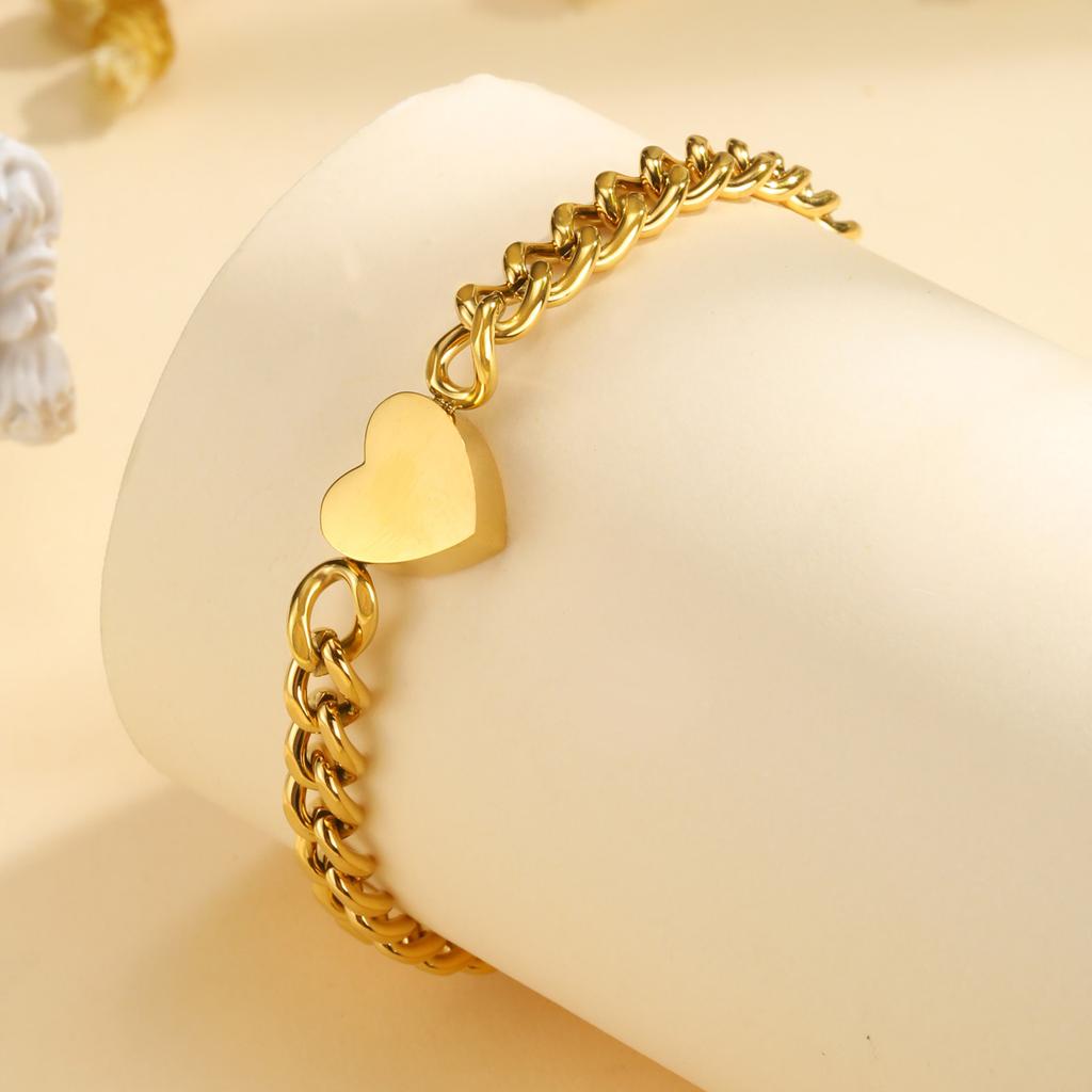 Double Layered Love Charms Heart Link Bracelet Woman, Stainless Steel Cuban Chain Adjustable, Waterproof Jewelry Hypoallergenic