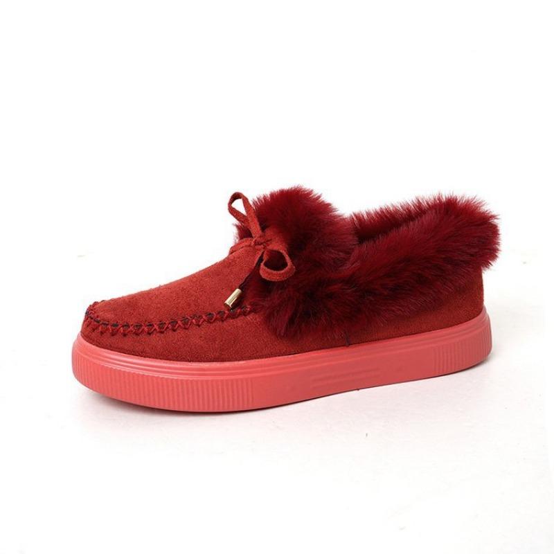 New Women's Shoes Women's Cotton Shoes Winter Bow Warm Shoes Flat-soled Fluffy Shoes