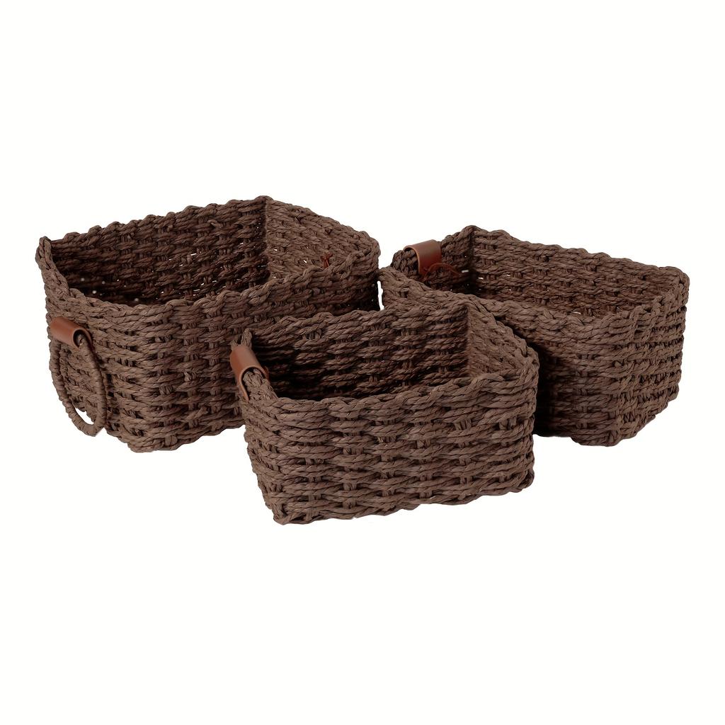 Woven Storage Basket, Paper Rope Storage Basket with Handle, Small Woven Basket for Organising, Decorated Cute Gift Basket