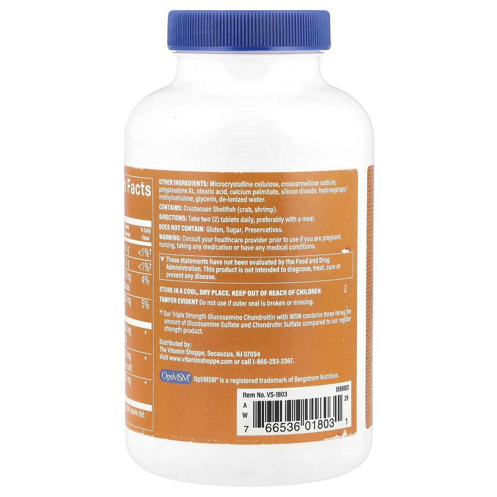 the Vitamin Shoppe Glucosamine Chondroitin with MSM, Triple Strength, 120 Tablets
