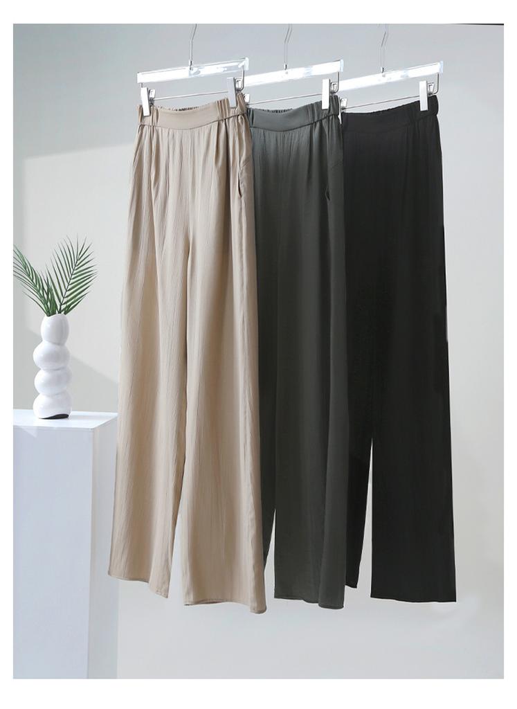 Wrinkled texture thin casual wide leg pants for women in summer 2025, loose and versatile, slimming and floor hugging pants