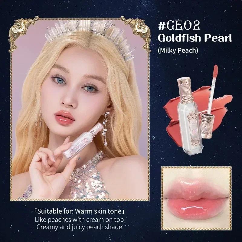 Flower Knows Moonlight Mermaid Clear Lip Gloss Collection Gemstone Lip Glaze Nourishing Mirror Lip Plumber Gloss Makeup 3.5ML