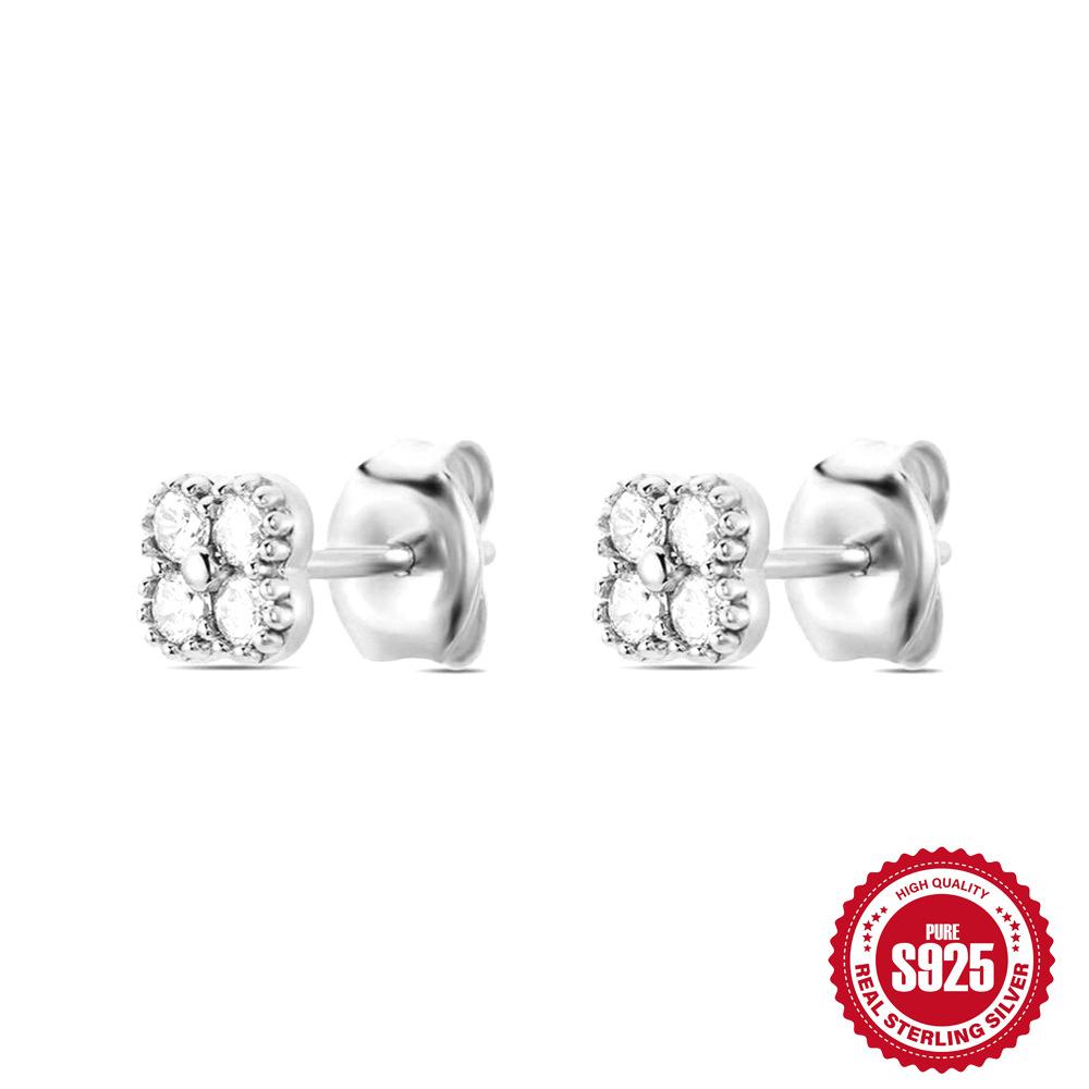 S925 Sterling Silver Sterling Silver Petal Diamond Turquoise Vintage Stud Earrings Douyin Popular Minority Earrings