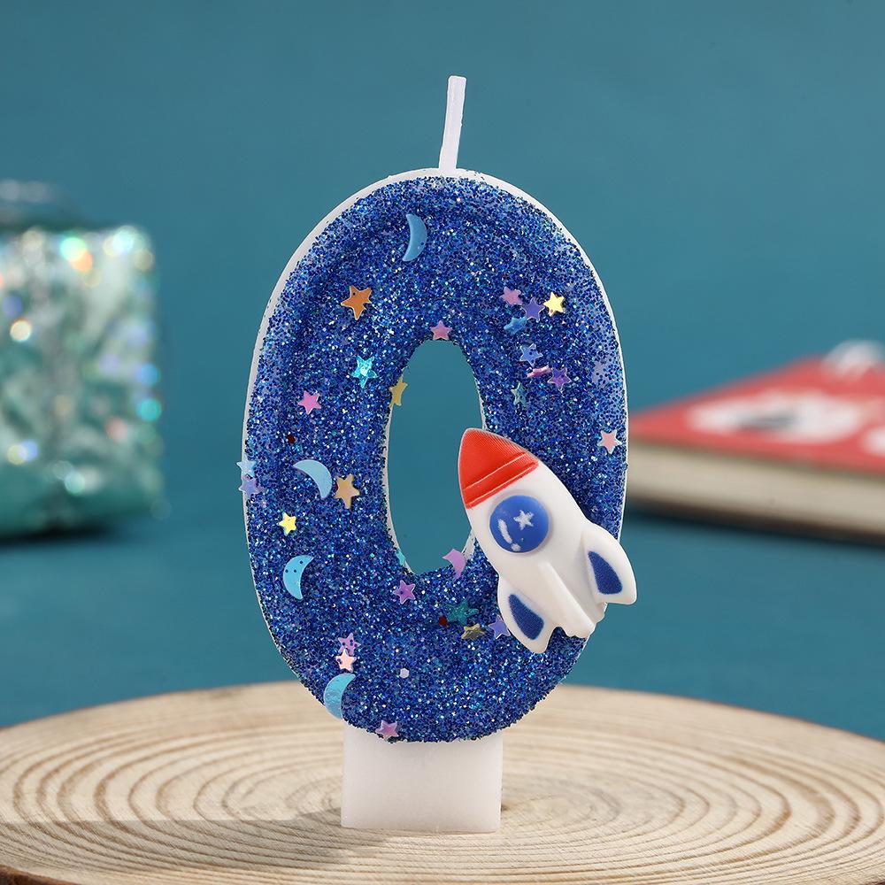 Blue Starry Sky Rocket Number Candles - Creative Cake Toppers for Kids Birthday Parties Rocket