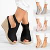Elegant Women's Sandals Casual Wedges Heel Straw Platform Peep Toe Ladies Buckle Shoes