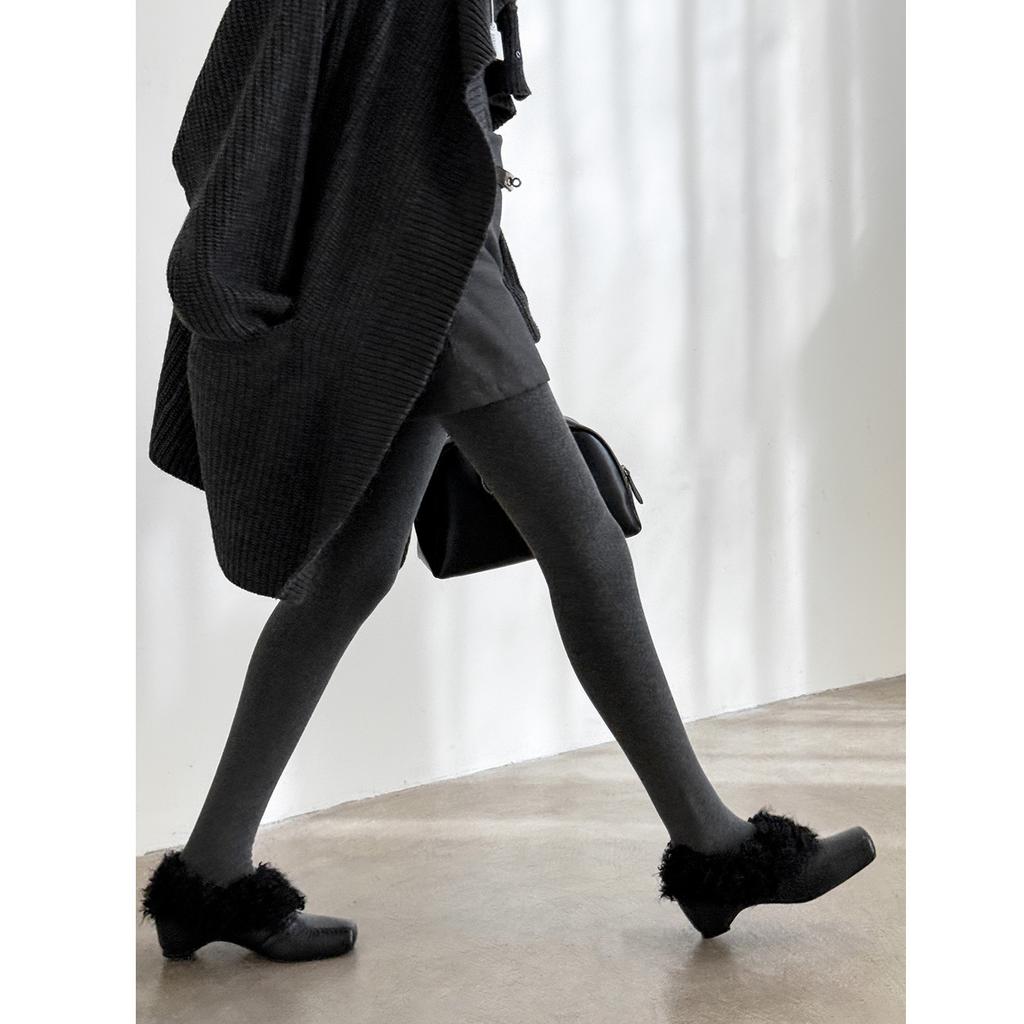 Winter Fluffy Shoes Women's Inner Height Increase Versatile Square Head Plush Warm Single Shoes Women