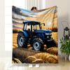 Blue Tractor in Wheat Field for all seasons blanket lunch break throw gift