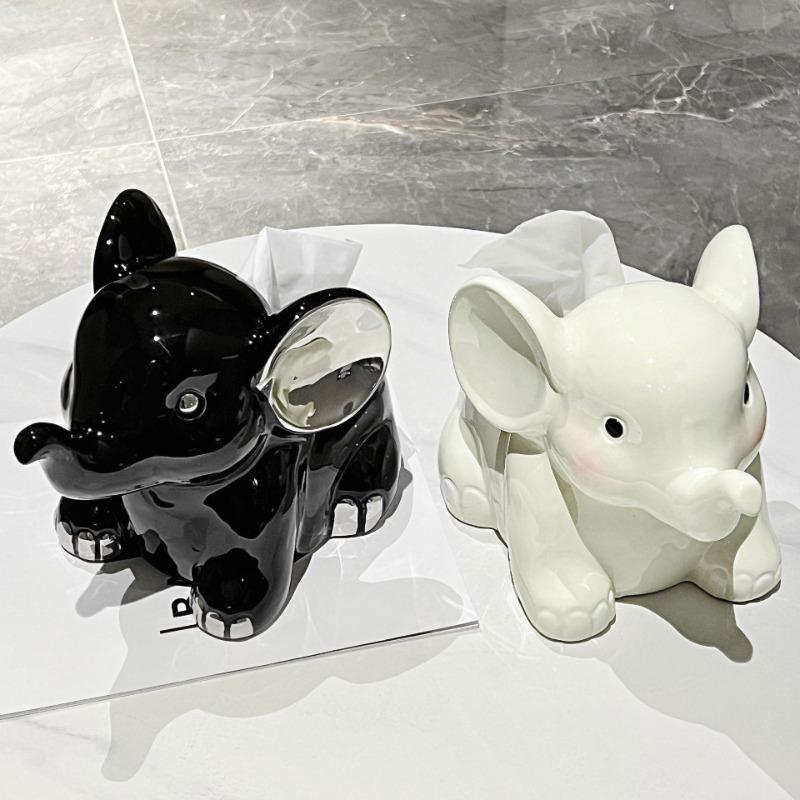 Black White Ceramic Tissue Box Elephant Paper Box Kitchen Dining Table Napkin Box Living Room Coffee Table Decoration Ornaments