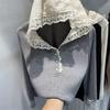 Women's Autumn Lace Patchwork Hoodie - Age-Reducing Long Sleeve Top