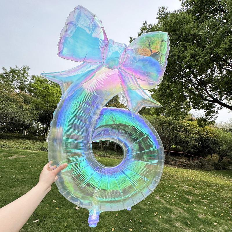 40Inch Transparent Colorful Digital Balloon with Bow Foil Balloon Kit for Kids Girl Boy Unicorn Birthday Party Decoration Gifts