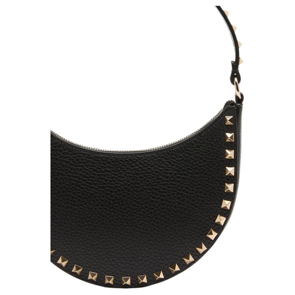 Valentino Garavani Rockstud Fecho de Zíper Mini Bolsa Tote de Couro de Bezerro Bolsa de Ombro Bolsas Femininas Preto W2P0AI7VSH0NO