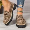 Women's Wide Width Leopard Print Loafers, Bow Detail Platform Slip-Ons, Fashion Flat Shoes Wholesale for Women