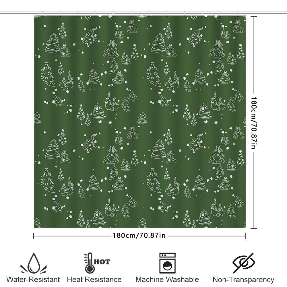 Christmas Tree Shower Curtain Green White Patterned Bathroom Decor Waterproof Fabric Shower Door Curtains Set With Hooks 180X245